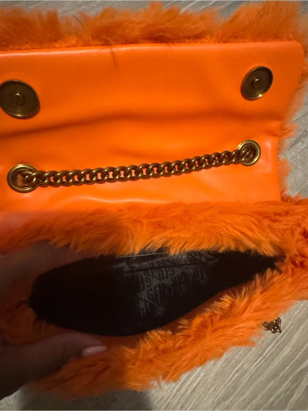 Kurt Geiger Orange Faux Fur Chain Clutch